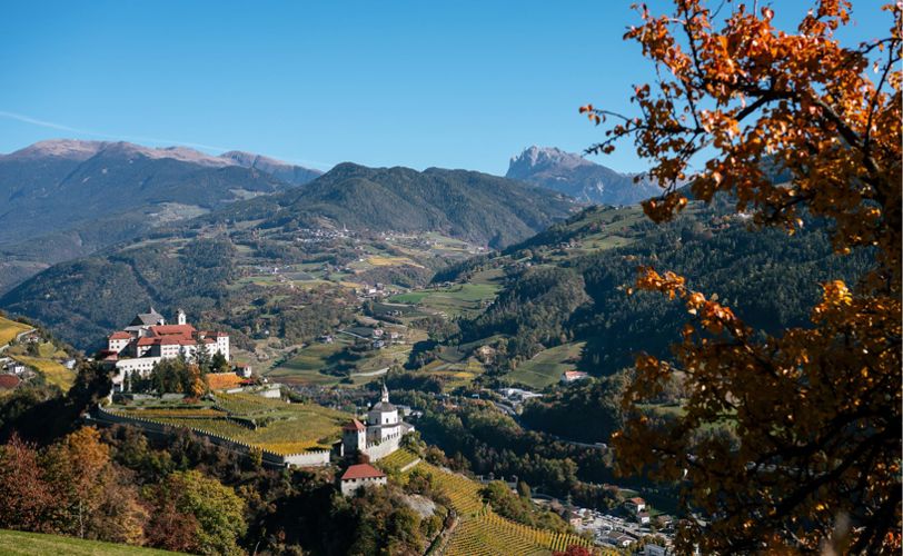 View of Klausen and the Säben Monastery in autumn