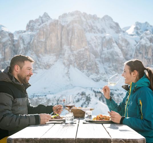 Having lunch at a ski hut