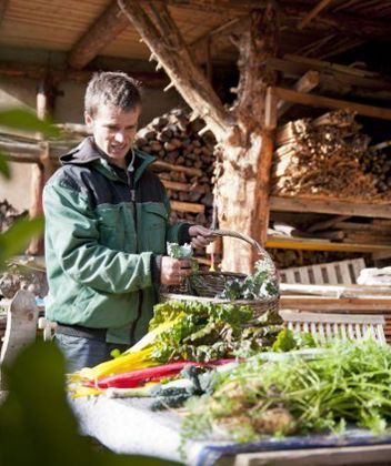 Harald Gasser with his vegetables