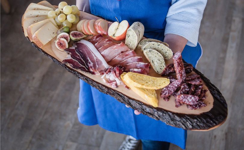 A charcuterie board is served